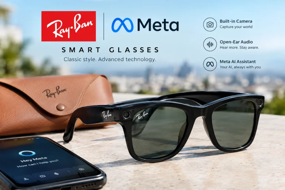 Camp Snap camera Ray-Ban Meta smart glasses with built-in camera, open-ear audio, and Meta AI assistant